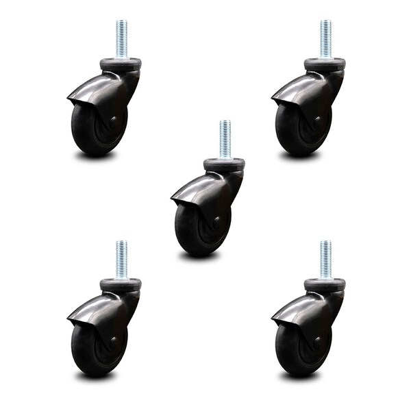Service Caster 3 Inch Black Hooded Neoprene Rubber 1/2 Inch Threaded Stem Casters SCC, 5PK SCC-TS03S310-NPRB-BK-121315-5 - main